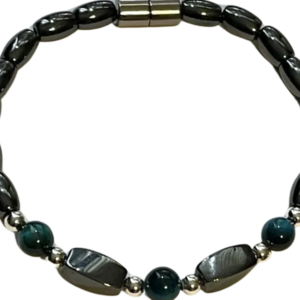 Black hematite bracelet with green beads and magnetic clasp