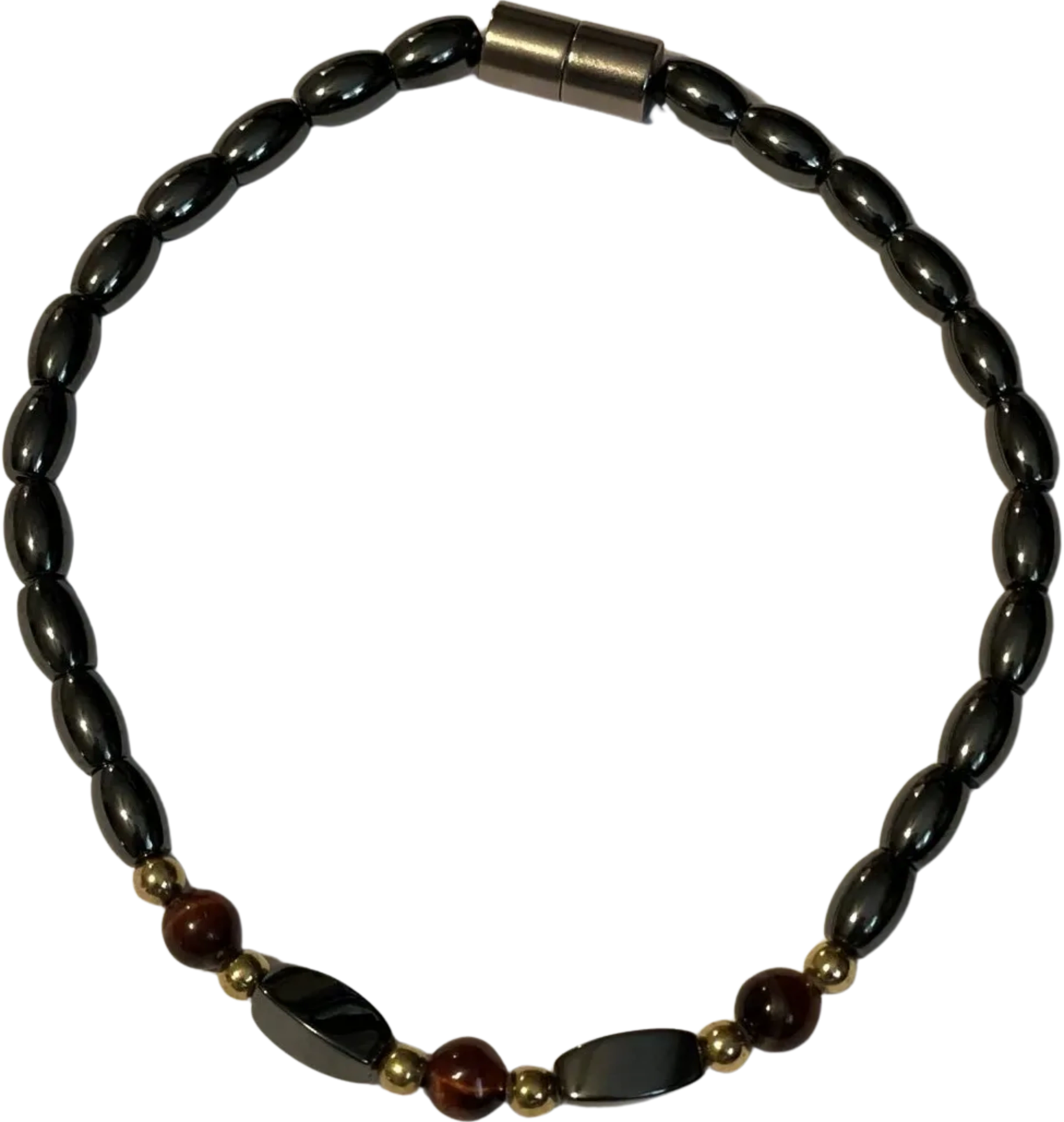 Hematite bracelet with amber accents and magnetic clasp