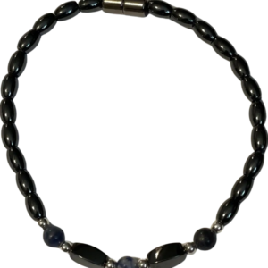 Stylish hematite magnetic therapy bracelet featuring blue sodalite beads for natural pain relief and energy balance