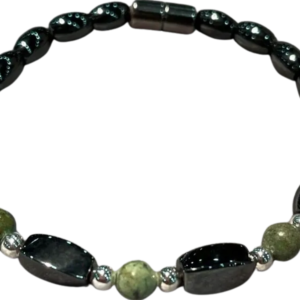 Hematite and unakite bead bracelet with magnetic clasp