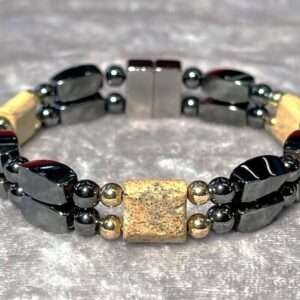 Elegant multicolored bead bracelet on gray surface
